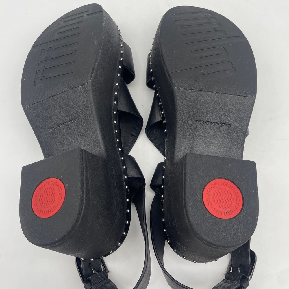Pilar Platform Clogs Fit Flop Back Strap Black Leather Microstudded CUSHX Sz 10 - Picture 7 of 10